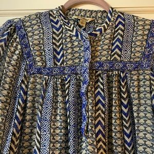 Lucky Brand Blue Beaded Peasant Blouse